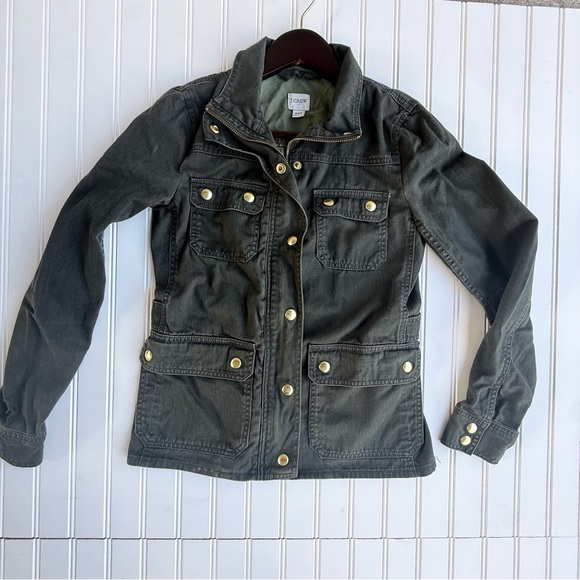 J Crew Resin Coated Twill Field Jacket Mossy Brown Green Women's XX-small - Picture 2 of 9